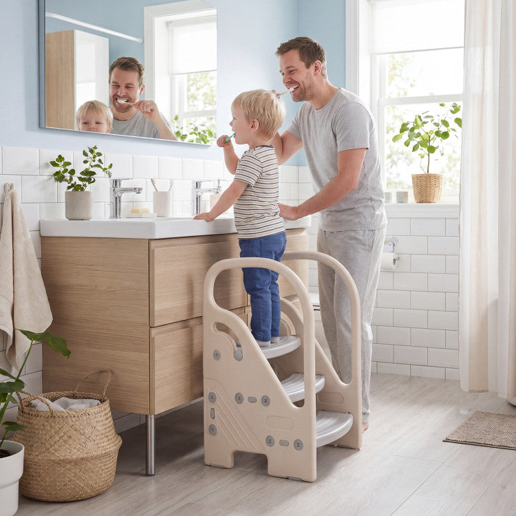 Adjustable 3-Step Helper Stool with Safety Handles and for kids