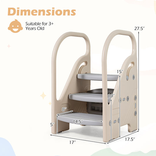 Adjustable 3-Step Helper Stool with Safety Handles and for kids