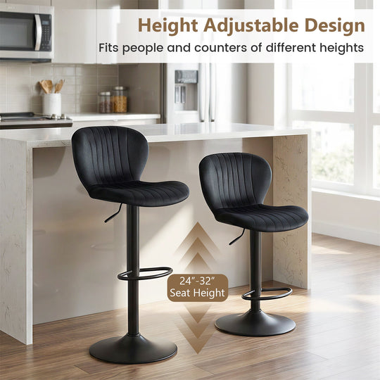 Adjustable Counter Height Chairs Set of 2 with Velvet Upholstered Backrests
