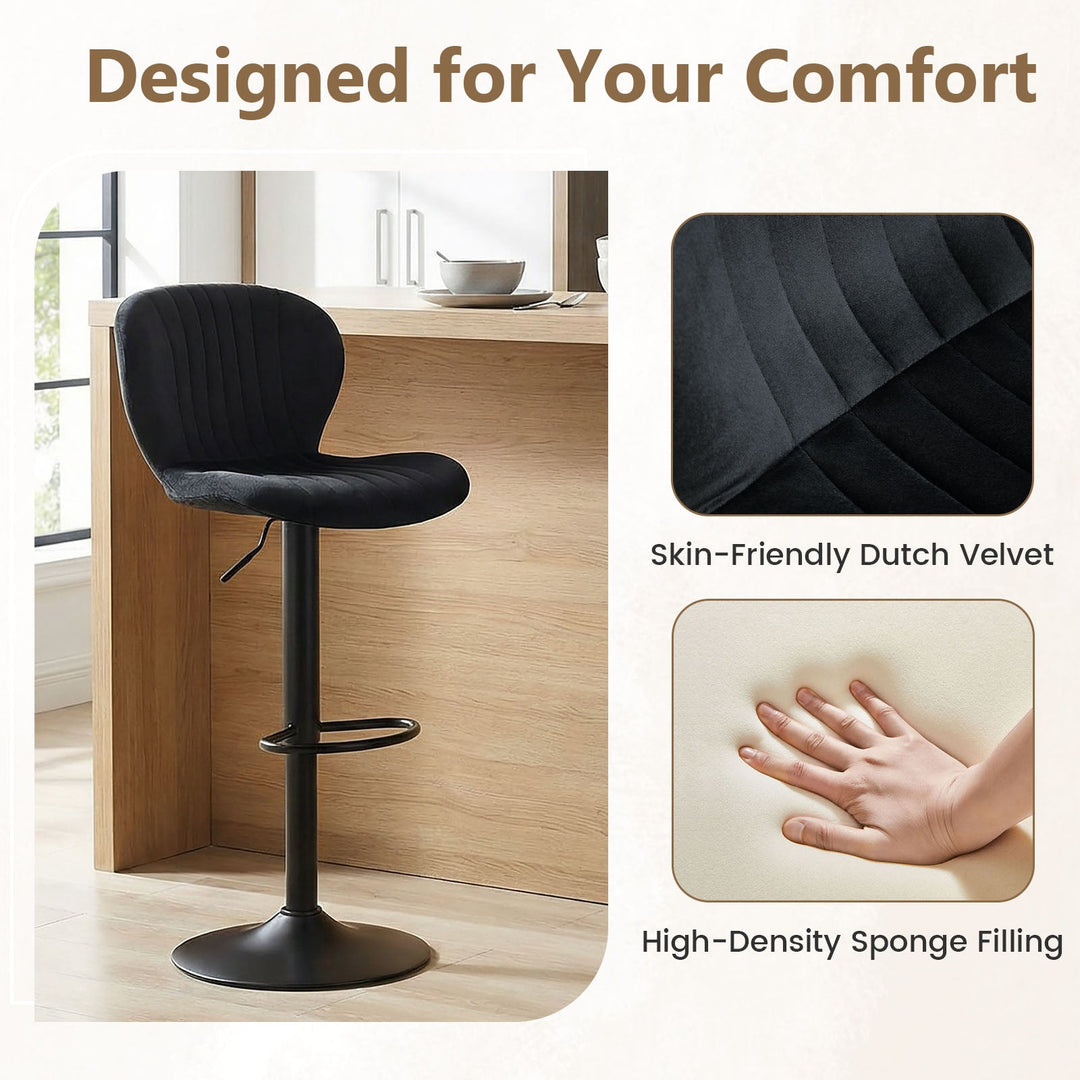 Adjustable Counter Height Chairs Set of 2 with Velvet Upholstered Backrests
