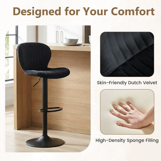 Adjustable Counter Height Chairs Set of 2 with Velvet Upholstered Backrests