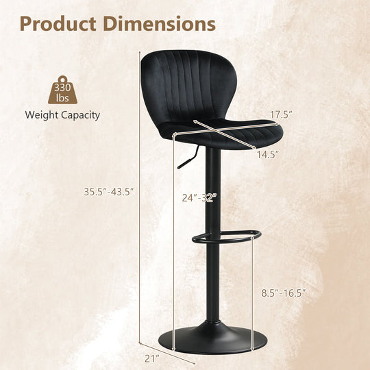 Adjustable Counter Height Chairs Set of 2 with Velvet Upholstered Backrests