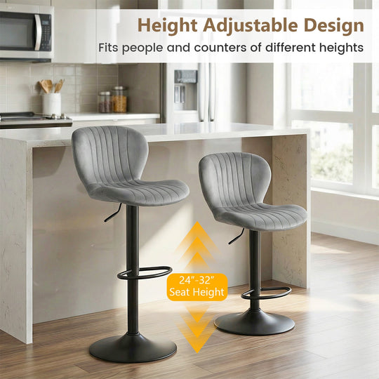 Adjustable Counter Height Chairs Set of 2 with Velvet Upholstered Backrests