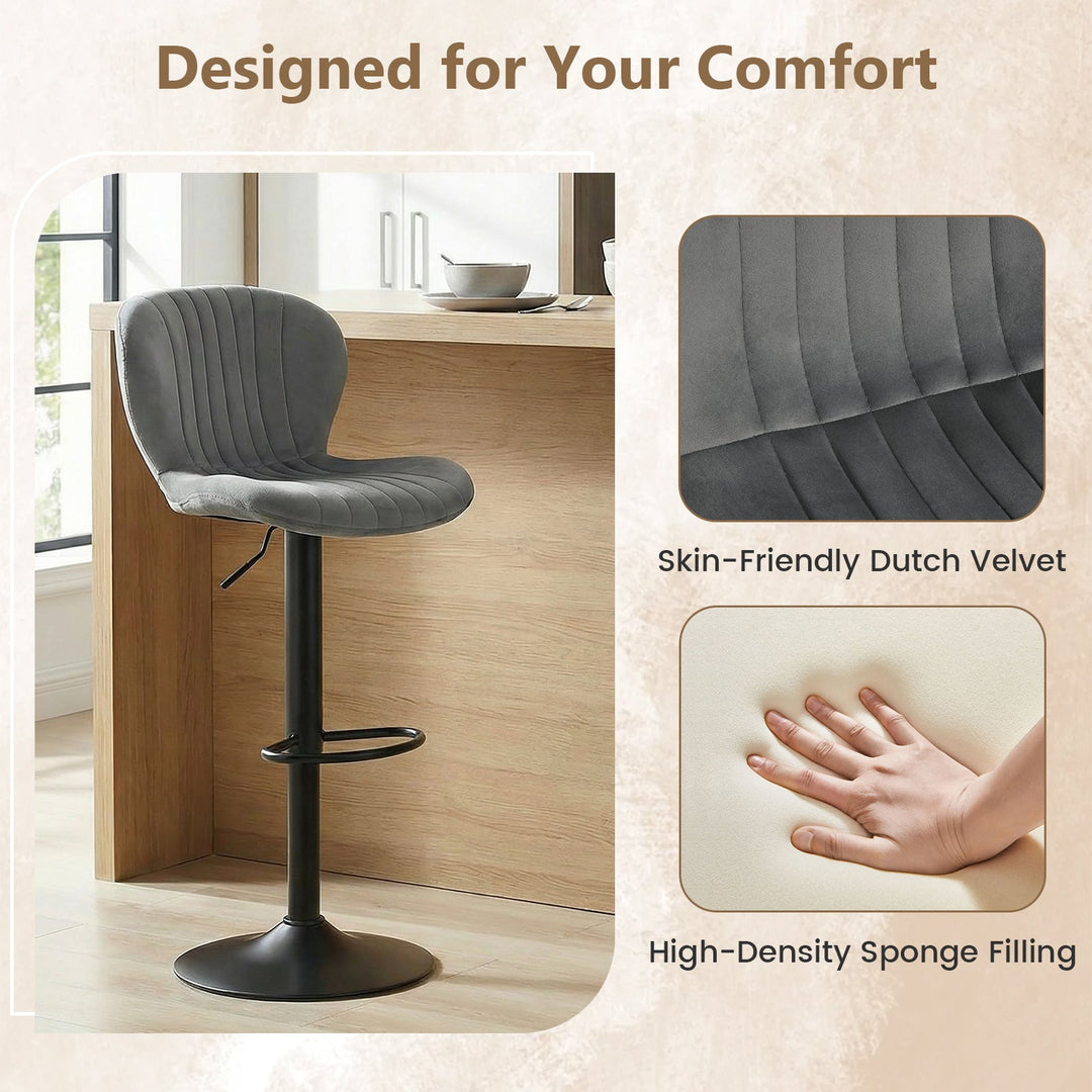 Adjustable Counter Height Chairs Set of 2 with Velvet Upholstered Backrests