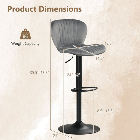 Adjustable Counter Height Chairs Set of 2 with Velvet Upholstered Backrests
