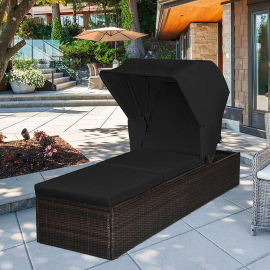 Outdoor Chaise Lounge Chair with Folding Canopy