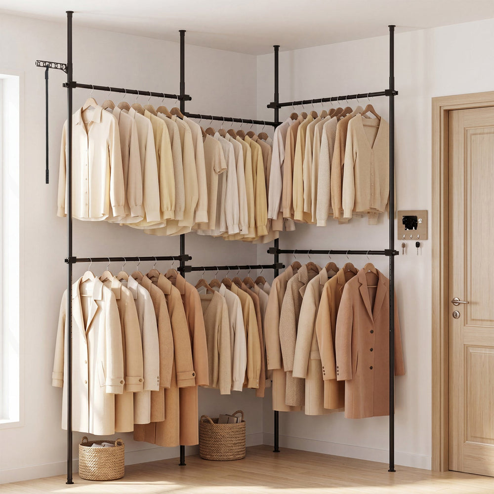 Floor to Ceiling Clothes Rack with 6 Adjustable Hanging Rods