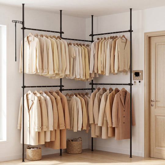 Floor to Ceiling Clothes Rack with 6 Adjustable Hanging Rods