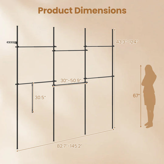 Floor to Ceiling Clothes Rack with 6 Adjustable Hanging Rods