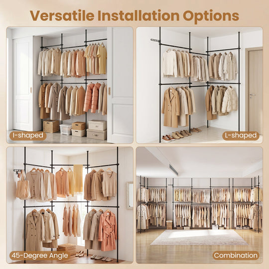 Floor to Ceiling Clothes Rack with 6 Adjustable Hanging Rods