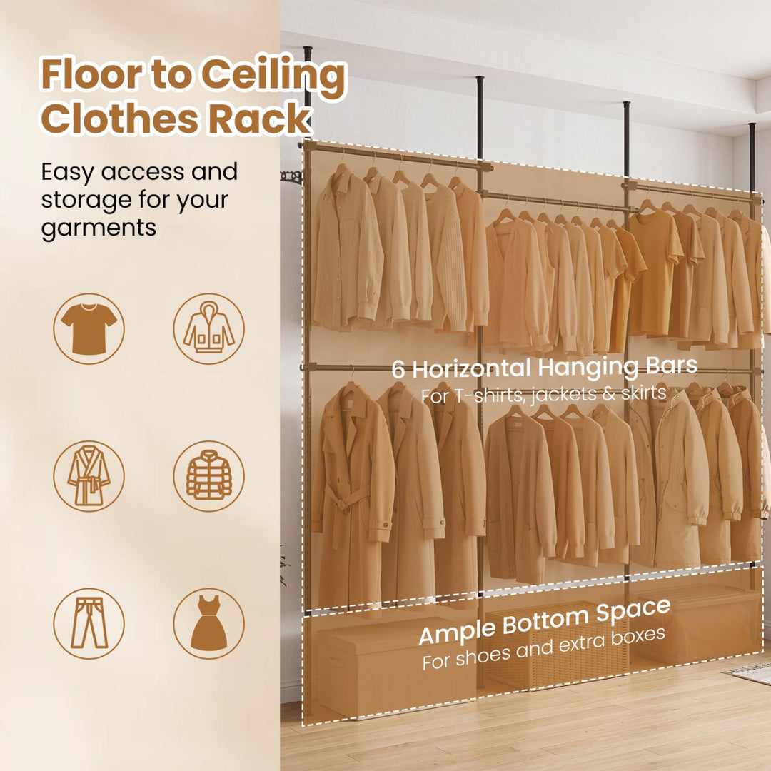 Floor to Ceiling Clothes Rack with 6 Adjustable Hanging Rods