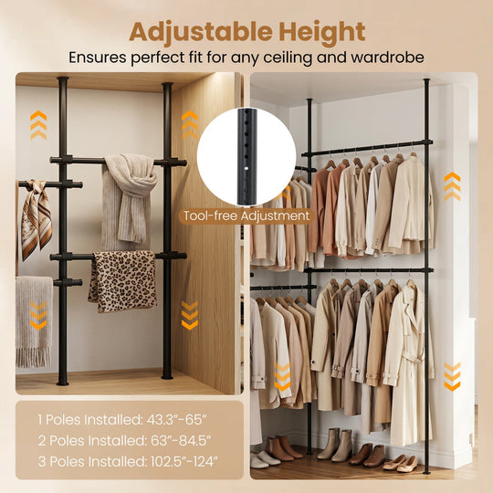 Floor to Ceiling Clothes Rack with 6 Adjustable Hanging Rods