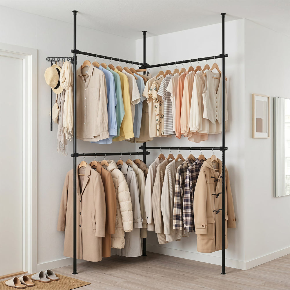 Floor to Ceiling Clothes Rack with 4 Adjustable Hanging Rods