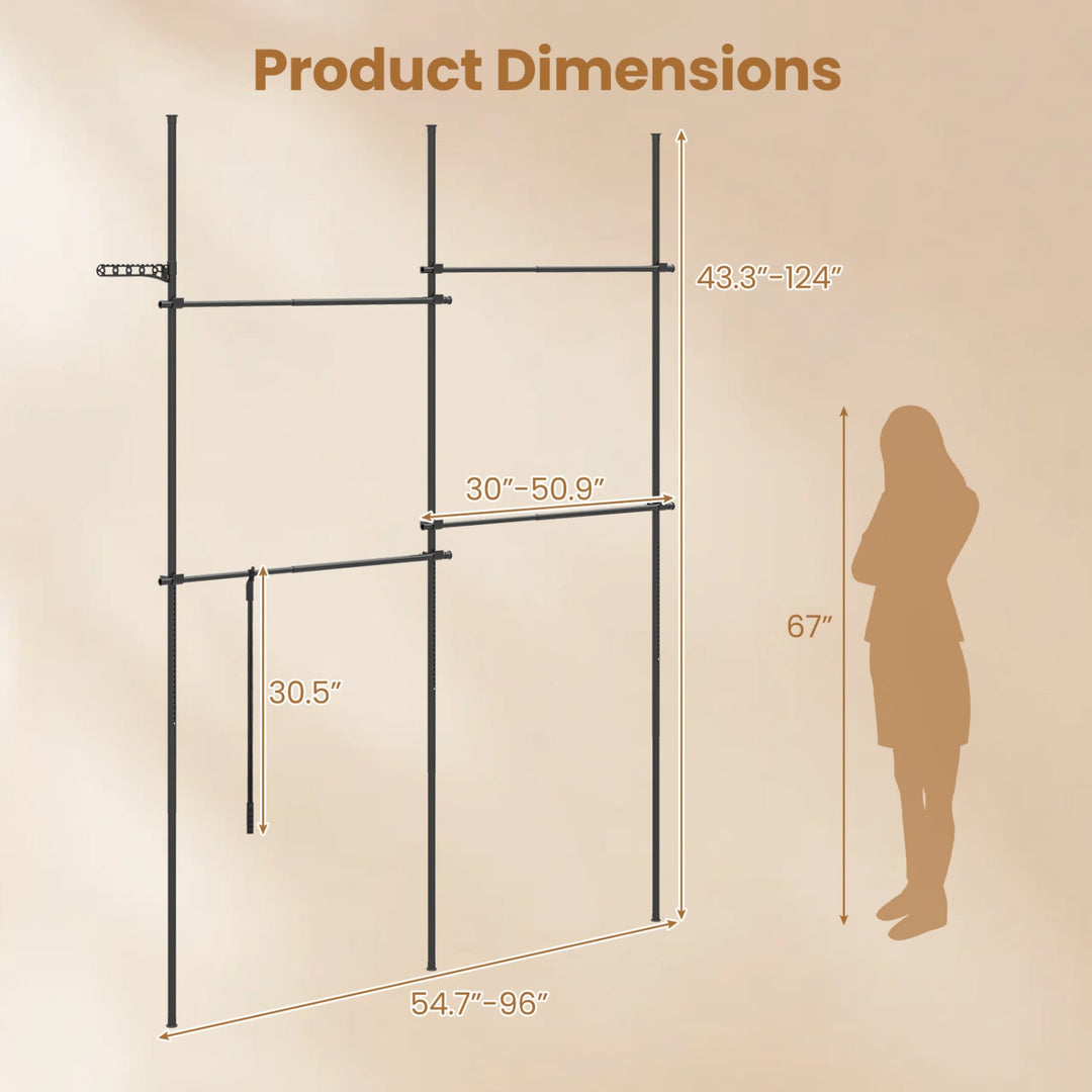 Floor to Ceiling Clothes Rack with 4 Adjustable Hanging Rods