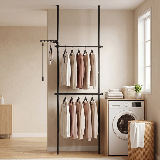 Floor to Ceiling Clothes Rack with 2 Hanging Rods - Adjustable