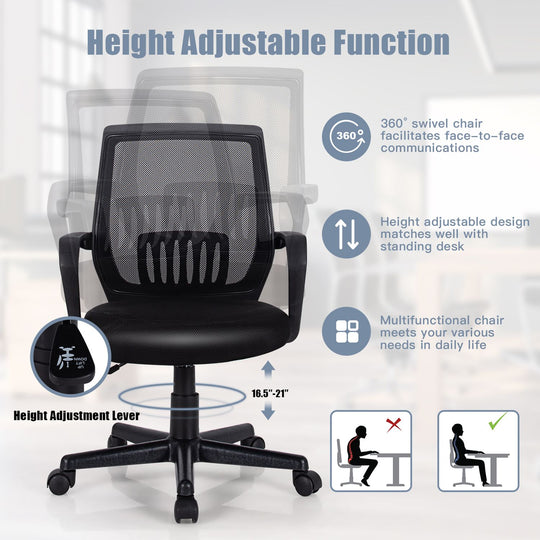 Adjustable Height Ergonomic Home Office Chair with Lumbar Support and 90°-115° Rocking