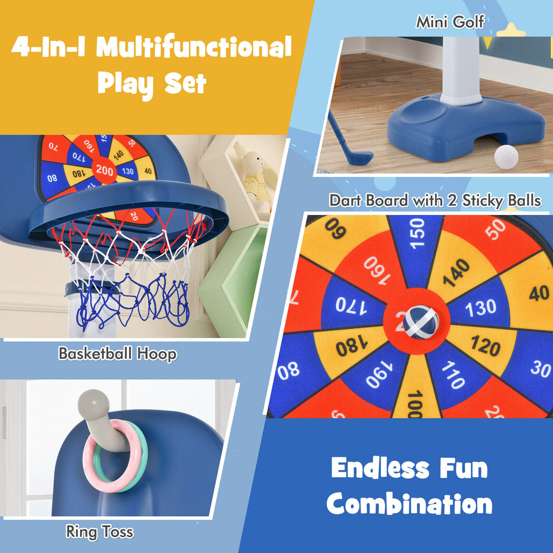 4-In-1 Adjustable Kids Basketball Hoop with Ring Toss Sticky Ball