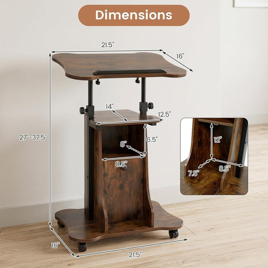 Adjustable Mobile Standing Desk Cart with Tilt Desktop