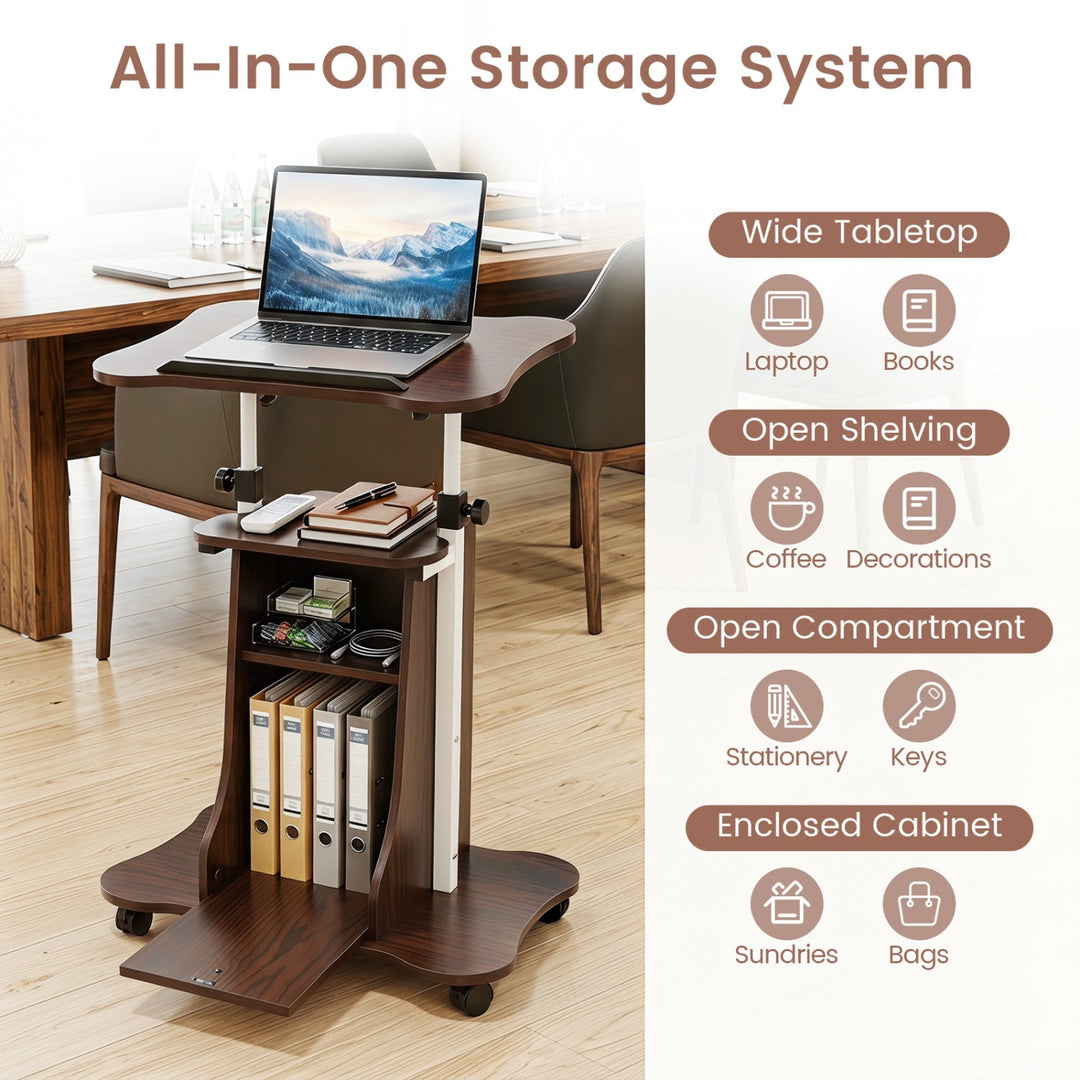 Adjustable Mobile Standing Desk Cart with Tilt Desktop