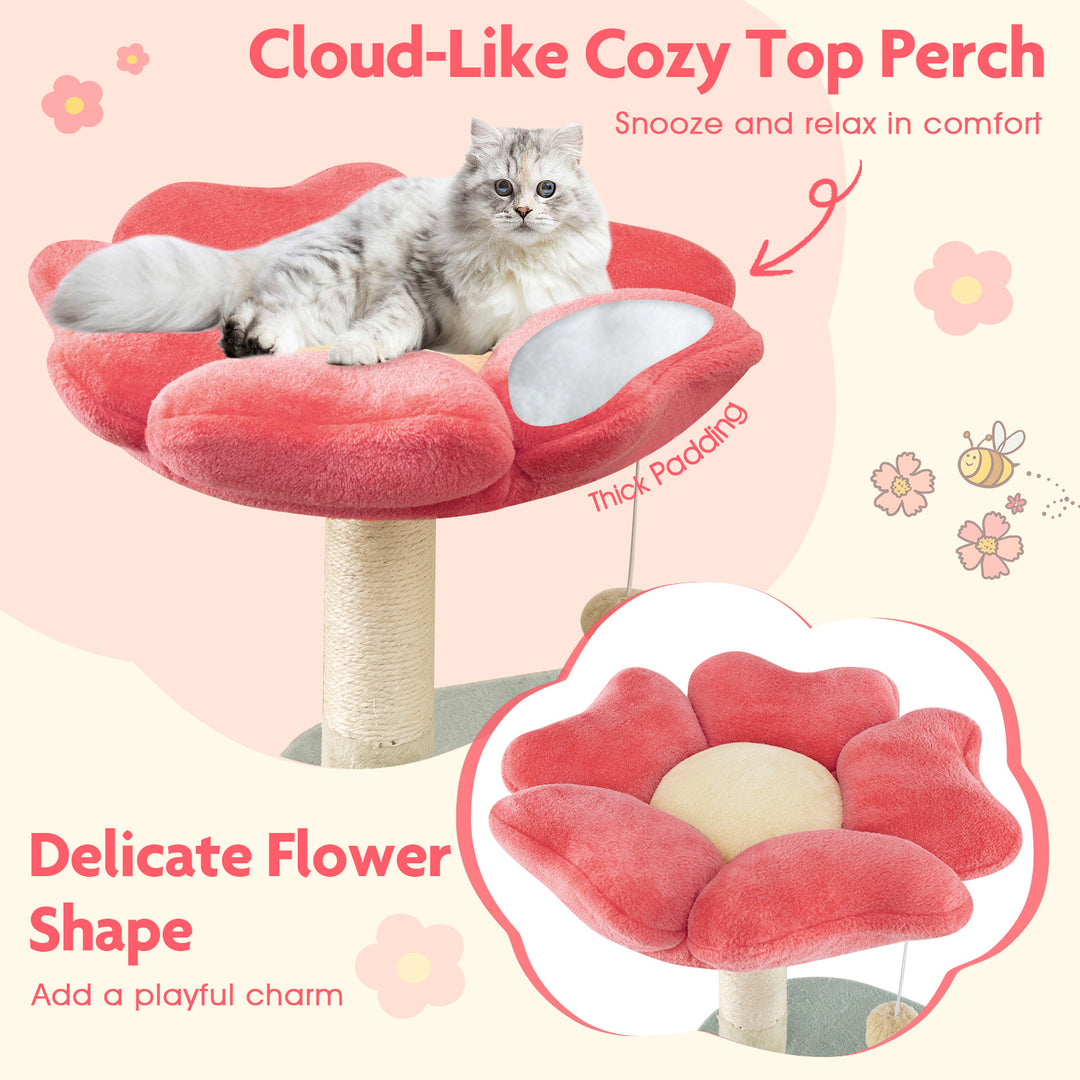 49 Inch Tall Multi-Level Aesthetic Floral Kitten Tower with Flower-Shaped Plush Padded Perch-Multicolor