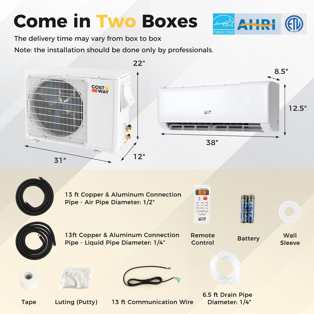 Airtural Series 18000 BTU 21 SEER2 Ductless Mini Split Air Conditioner and Heater 208-230V Energy Star Certified