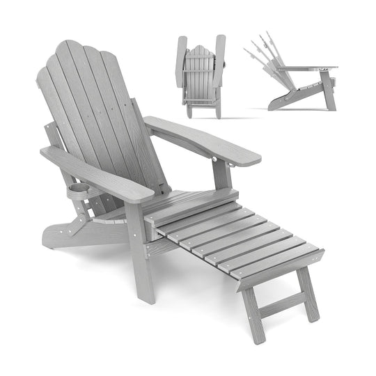 All-Weather HIPS Patio Adirondack Lounge Chair with Retractable Footrest