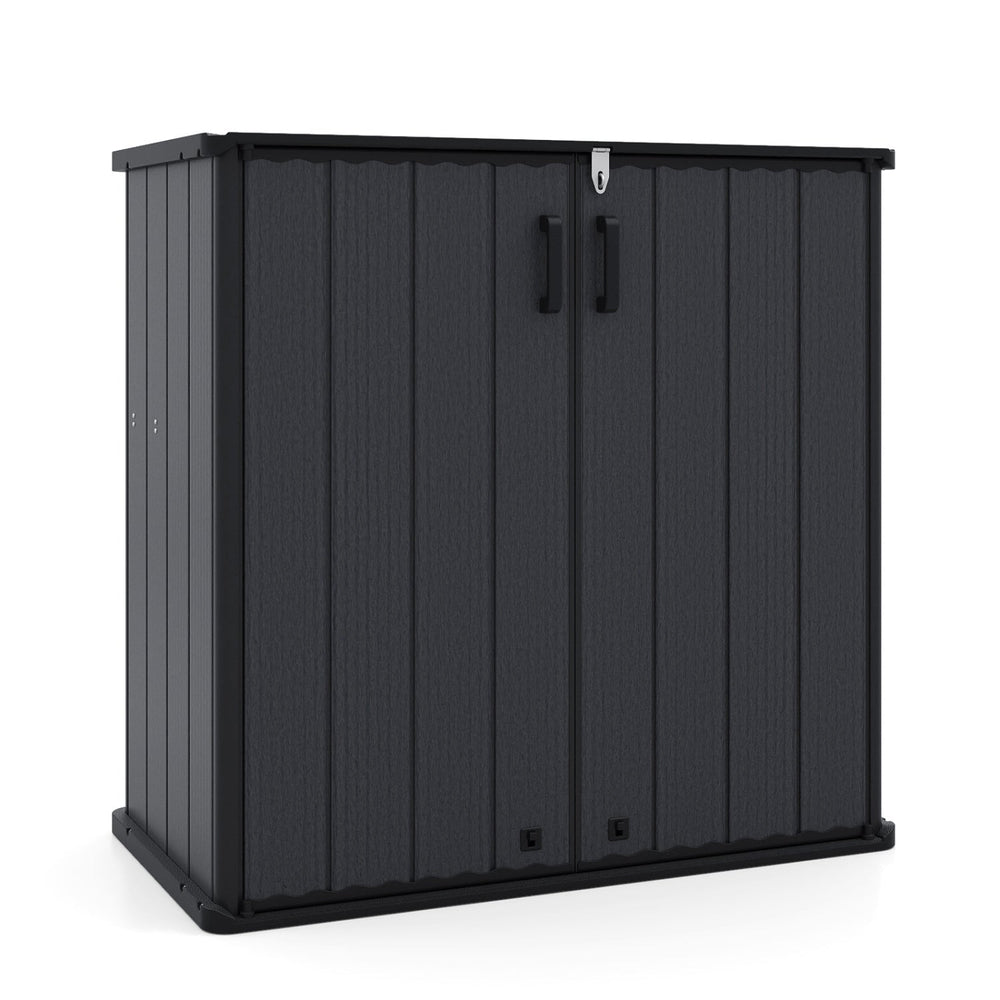 All-Weather Storage Box with Floor and Removable Shelf for Patio and Lawn