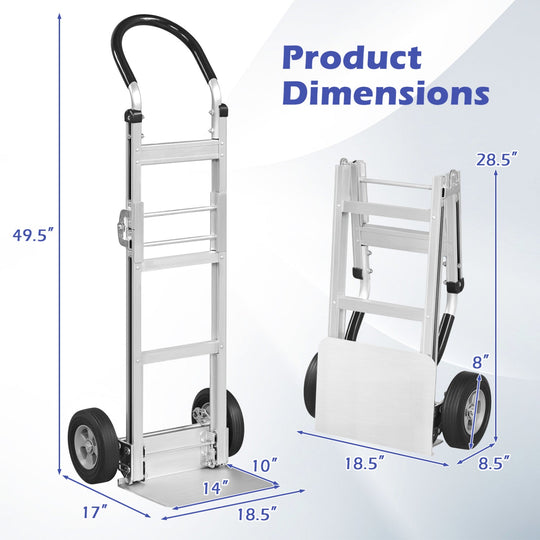 Aluminum Dolly Cart with 2 Rubber Wheels and Ergonomic Handle