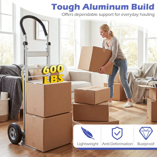 Aluminum Dolly Cart with 2 Rubber Wheels and Ergonomic Handle