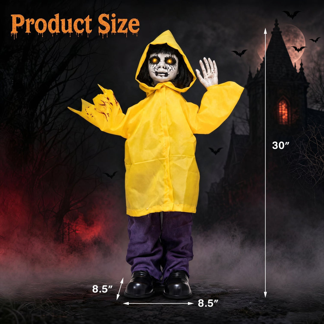 Animatronic Haunted Boy Prop with Light Up Eyes & Sound