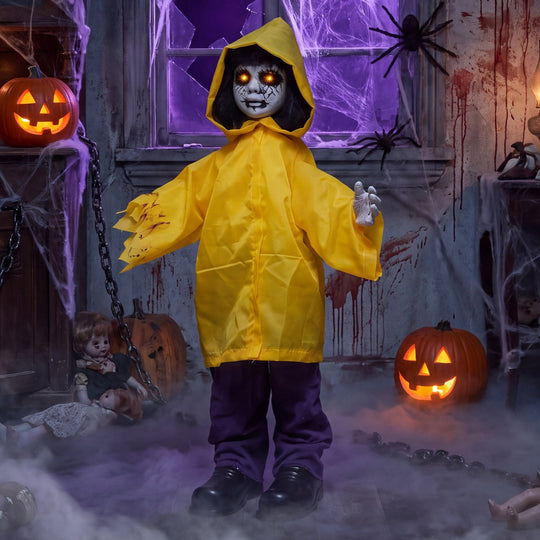 Animatronic Haunted Boy Prop with Light Up Eyes & Sound