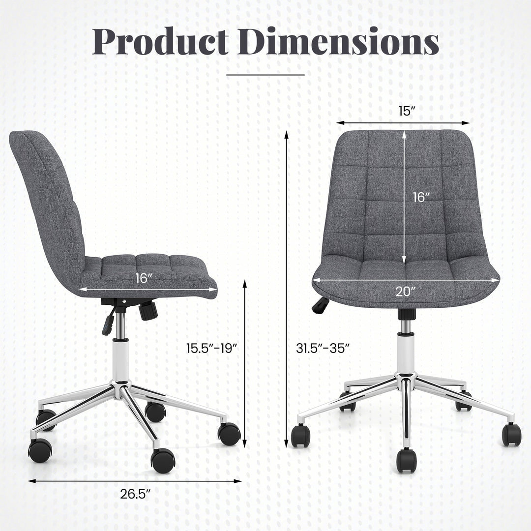 Armless Office Chair Upholstered Makeup Vanity Chair with Adjustable Height and Wheels-Grey