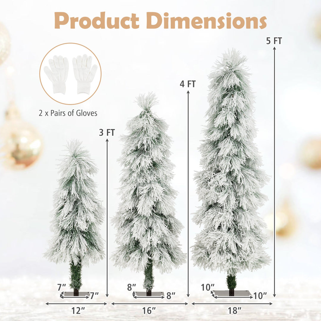 Artificial Christmas Tree Set of 3 with Snow-flocked Branch Tips and LED Lights