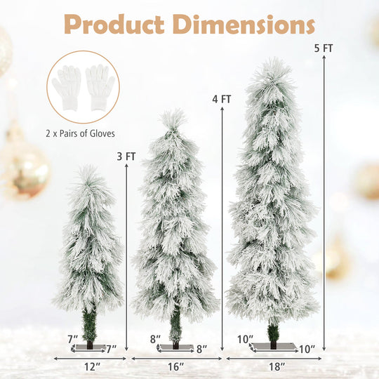 Artificial Christmas Tree Set of 3 with Snow-flocked Branch Tips and LED Lights