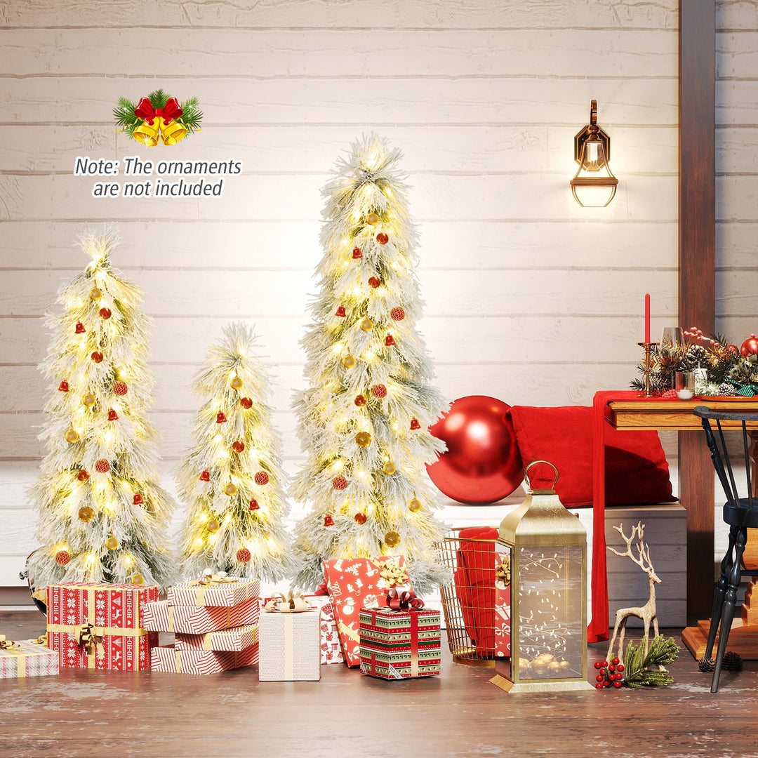 Artificial Christmas Tree Set of 3 with Snow-flocked Branch Tips and LED Lights