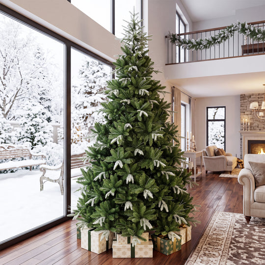 Artificial Christmas Tree with Full Branch Tips and Dual-Color LED Lights-9 Feet