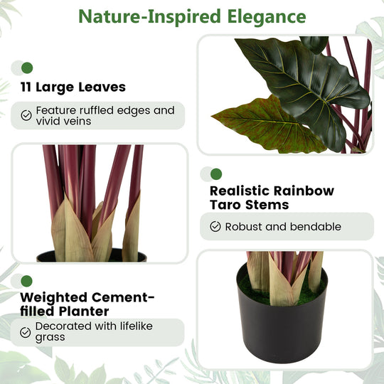 Artificial Rainbow Taro Tree 63" Tall with 11 Faux Leaves