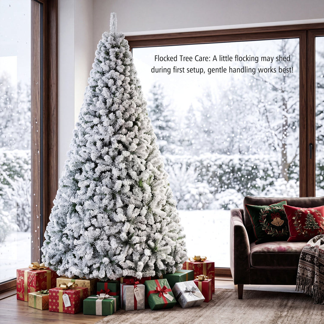 Snow-Flocked Artificial Christmas Tree 9 ft with Metal Stand