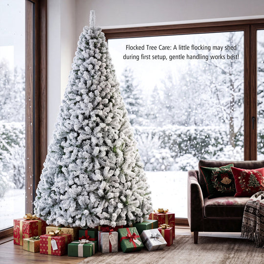 Snow-Flocked Artificial Christmas Tree 9 ft with Metal Stand