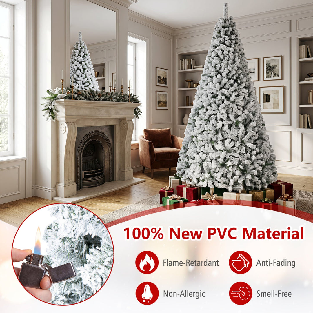 Snow-Flocked Artificial Christmas Tree 9 ft with Metal Stand