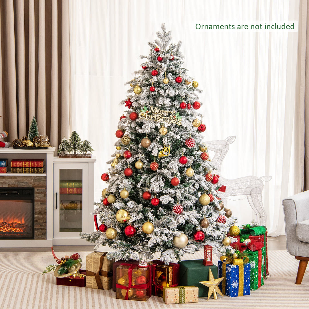 4.5/6/7 Feet Flocked Christmas Tree with Warm White LED Lights