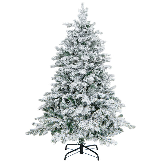 4.5/6/7 Feet Flocked Christmas Tree with Warm White LED Lights