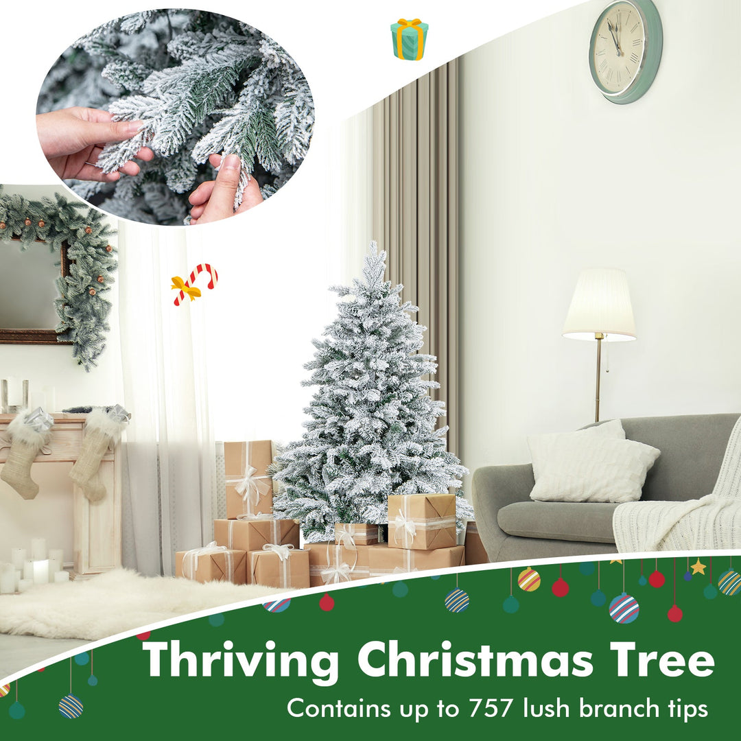4.5/6/7 Feet Flocked Christmas Tree with Warm White LED Lights