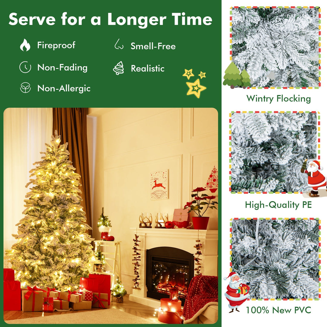 4.5/6/7 Feet Flocked Christmas Tree with Warm White LED Lights