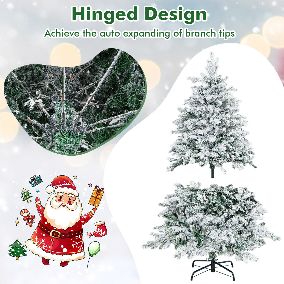 4.5/6/7 Feet Flocked Christmas Tree with Warm White LED Lights
