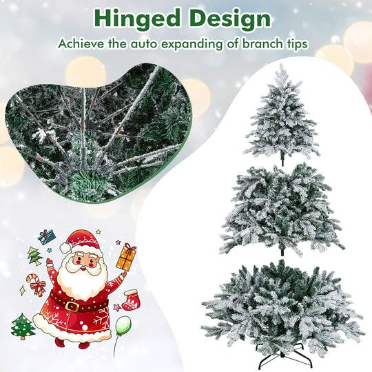 4.5/6/7 Feet Flocked Christmas Tree with Warm White LED Lights