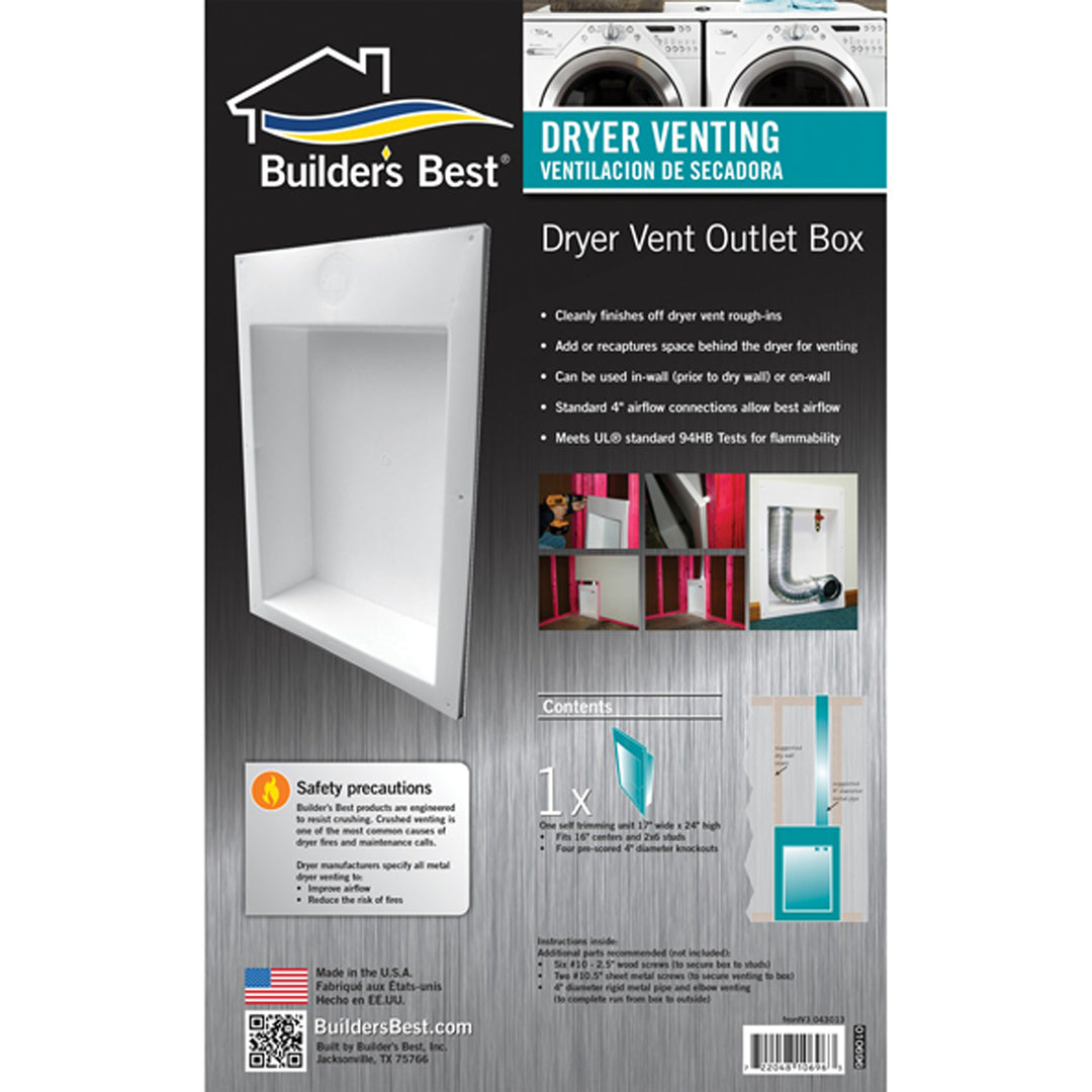 Builder's Best Saf-T-Duct Recessed Dryer Vent Outlet Box, White - view 7