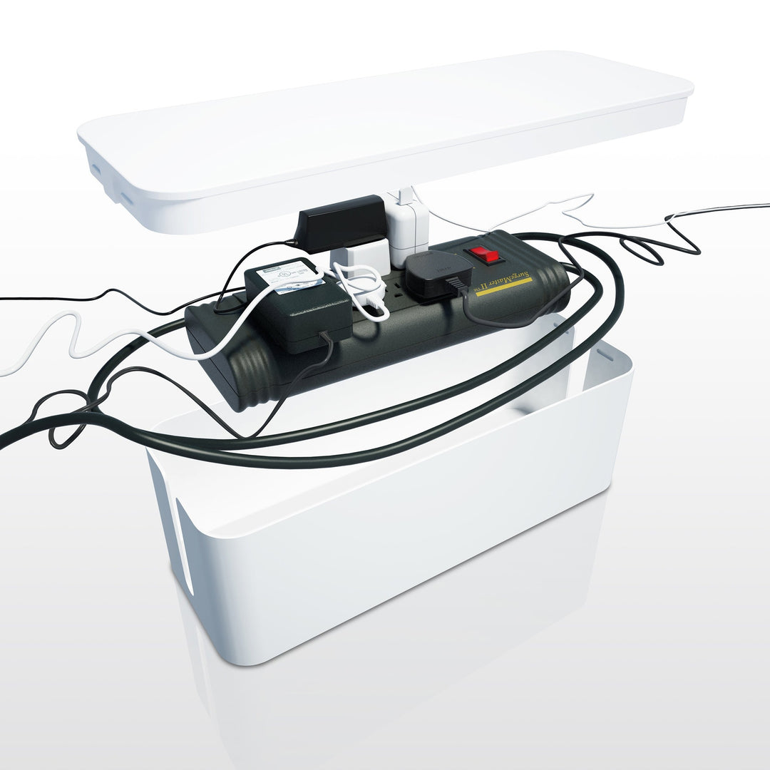 Bluelounge CableBox Cable Organizer & Surge Protector Box, 16 in. - White - angled view