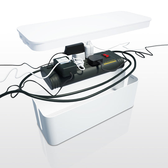 Bluelounge CableBox Cable Organizer & Surge Protector Box, 16 in. - White - angled view