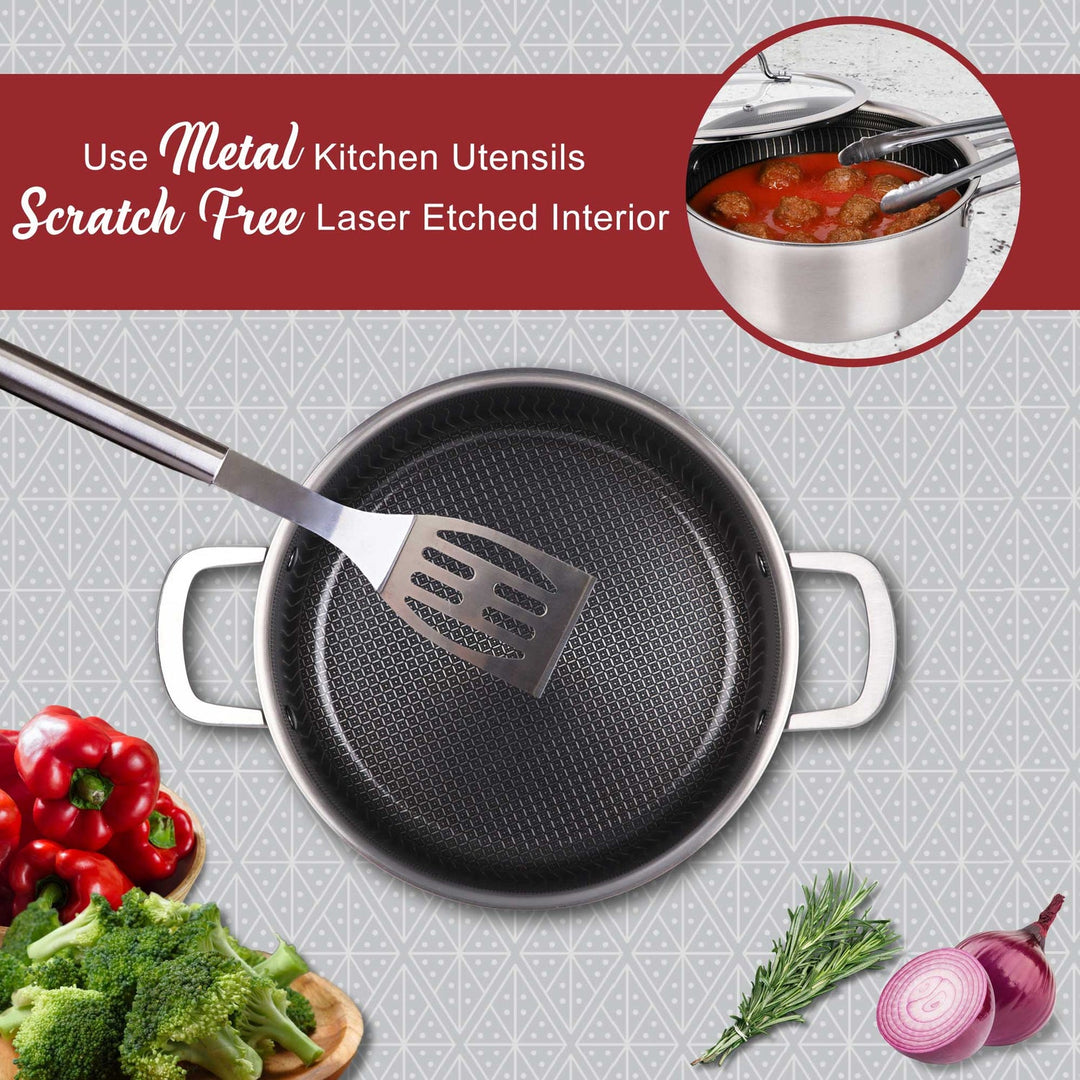 Brentwood 5 Qt. 3-Ply Hybrid Nonstick Stainless Steel Dutch Oven with Glass Lid - view 4
